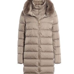 HERNO Long Down Coat Silver Fox Fur Collar & Interior Vest - Size 8 IT 44 Italy